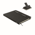 Carnet A5 à couverture rigide avec support téléphone, pages lignées couleur noir
