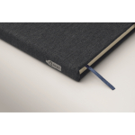Carnet A5 à couverture rigide avec support téléphone, pages lignées couleur bleu marine vue photographique