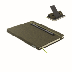 Carnet A5 à couverture rigide avec support téléphone, pages lignées couleur vert foncé