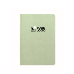 Carnet A5 à couverture rigide fabriqué en canne à sucre, pages lignées couleur vert menthe vue avec zone d'impression
