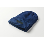 Bonnet unisexe en tricot plusieurs couleurs avec patch personnalisable couleur bleu troisième vue photographique