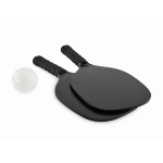 Set de pickleball avec 2 raquettes et 1 balle dans sac en filet couleur noir deuxième vue