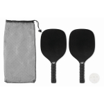 Set de pickleball avec 2 raquettes et 1 balle dans sac en filet couleur noir troisième vue