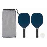 Set de pickleball avec 2 raquettes et 1 balle dans sac en filet couleur bleu marine troisième vue