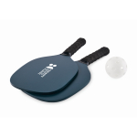 Set de pickleball avec 2 raquettes et 1 balle dans sac en filet couleur bleu marine quatrième vue principale
