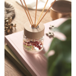 Diffuseur avec 6 bâtonnets parfumés à la vanille et décor floral couleur transparent vue d'ambiance