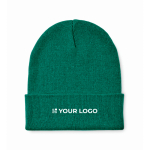 Bonnet classique en polyester avec ourlet taille unique couleur vert foncé vue avec zone d'impression