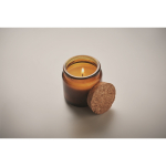 Bougie en cire végétale parfumée à la vanille avec un couvercle liège couleur marron troisième vue photographique