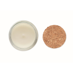 Bougie en cire végétale parfumée à la vanille avec un couvercle liège couleur beige quatrième vue