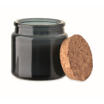 Bougie en cire végétale parfumée à la vanille avec un couvercle liège couleur bleu marine deuxième vue