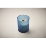 Bougie parfumée à la vanille en cire végétale et mèche en bois couleur bleu deuxième vue photographique