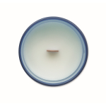 Bougie parfumée à la vanille en cire végétale et mèche en bois couleur bleu cinquième vue