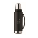 Thermos en inox recyclé avec un verre et poignée latérale 1L couleur noir vue avec zone d'impression