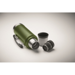 Thermos en inox recyclé avec un verre et poignée latérale 1L couleur vert foncé quatrième vue photographique