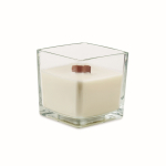 Grande bougie parfum vanille dans un pot en verre avec une mèche couleur transparent