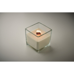 Grande bougie parfum vanille dans un pot en verre avec une mèche couleur transparent deuxième vue photographique