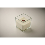 Grande bougie parfum vanille dans un pot en verre avec une mèche couleur transparent troisième vue photographique