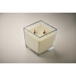 Grande bougie parfum vanille avec 2 mèches en bois couleur transparent troisième vue photographique