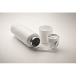 Bouteille isotherme avec anse et verre intégré 500ml couleur blanc cinquième vue photographique