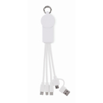 Porte-clés avec plusieurs câbles de recharge et différentes sorties couleur blanc