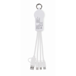 Porte-clés avec plusieurs câbles de recharge et différentes sorties couleur blanc troisième vue