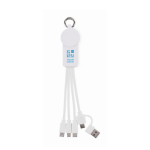 Porte-clés avec plusieurs câbles de recharge et différentes sorties couleur blanc vue avec zone d'impression