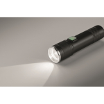 Lampe de poche en aluminium recyclé avec 3 réglages lumière et zoom couleur noir troisième vue photographique