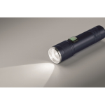 Lampe de poche en aluminium recyclé avec 3 réglages lumière et zoom couleur bleu marine troisième vue photographique