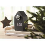 Réveil en forme de nichoir avec un écran LED blanc couleur noir vue d'ambiance