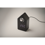Réveil en forme de nichoir avec un écran LED blanc couleur noir deuxième vue photographique