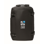 Sac à dos idéal pour les voyages avec plusieurs compartiments couleur noir vue avec zone d'impression