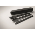 Set de 3 couverts réutilisables et et écologiques avec étui assorti couleur noir quatrième vue photographique