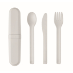 Set de 3 couverts réutilisables et et écologiques avec étui assorti couleur blanc