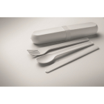 Set de 3 couverts réutilisables et et écologiques avec étui assorti couleur blanc quatrième vue photographique