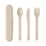 Set de 3 couverts réutilisables et et écologiques avec étui assorti couleur beige