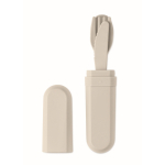 Set de 3 couverts réutilisables et et écologiques avec étui assorti couleur beige deuxième vue