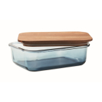 Lunch box en verre avec couvercle bois et fermeture élastique couleur bleu transparent deuxième vue
