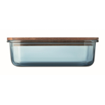 Lunch box en verre avec couvercle bois et fermeture élastique couleur bleu transparent sixième vue