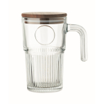Grande tasse en verre strié avec couvercle en bois et anse 450 ml couleur transparent