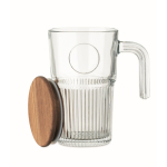 Grande tasse en verre strié avec couvercle en bois et anse 450 ml couleur transparent deuxième vue