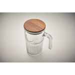 Grande tasse en verre strié avec couvercle en bois et anse 450 ml couleur transparent troisième vue photographique