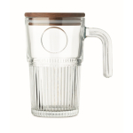 Grande tasse en verre strié avec couvercle en bois et anse 450 ml couleur transparent quatrième vue