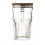 Grande tasse en verre strié avec couvercle en bois et anse 450 ml couleur transparent cinquième vue