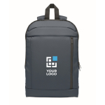 Sac à dos pour ordinateur RPET et PU avec sangle pour bagages 16'' couleur bleu vue avec zone d'impression