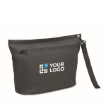 Pochette RPET étanche pour documents avec une dragonne couleur noir vue avec zone d'impression
