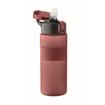 Bouteille RPET avec bouchon rabattable et paille incluse 500ml couleur bordeaux deuxième vue