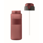 Bouteille RPET avec bouchon rabattable et paille incluse 500ml couleur bordeaux neuvième vue