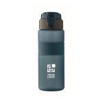 Bouteille RPET avec bouchon rabattable et paille incluse 500ml couleur bleu marine vue avec zone d'impression