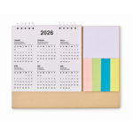Calendrier de bureau avec notes adhésives et bloc-notes couleur beige troisième vue