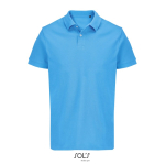 Polo coton peigné homme manches courtes 2 boutons couleur cyan